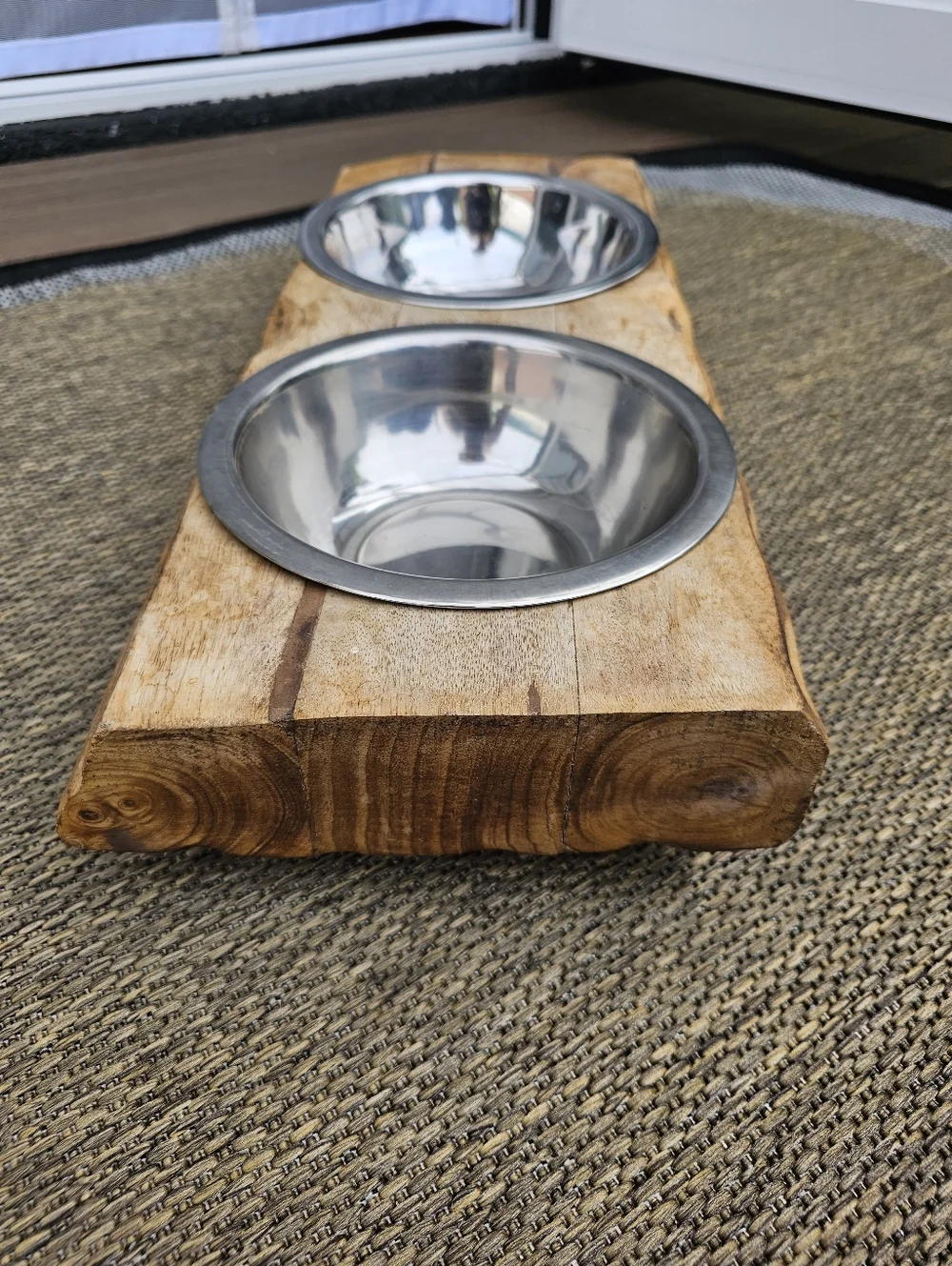 Large Wooden Double Pet Bowl Stand with Removable Stainless Steel Bowls
